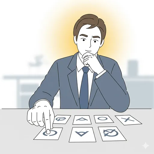 正しい言葉の選び方によって、信頼と交渉力を表現する様子を表すイラスト