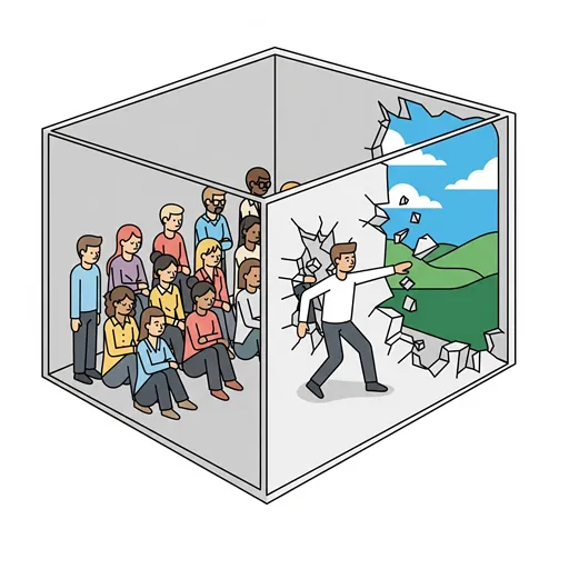 既存の枠組みを打ち破り、新しい時代を切り開く様子を表すイラスト