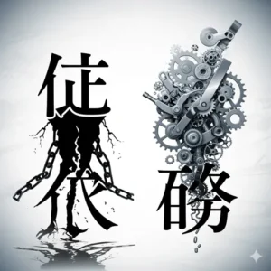 「責任」と「責務」の漢字が中心に配置された画像。漢字の持つ意味合いが背景に抽象的に表現されている。