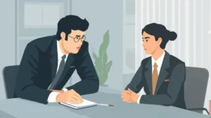 ビジネスシーンで顧客と話す様子をイラスト化したもの