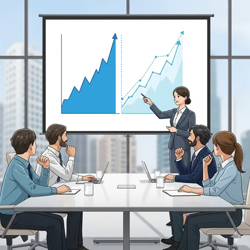 「見込み」報告を通じて、上司やチームメンバーに信頼を与える様子を表すイラスト