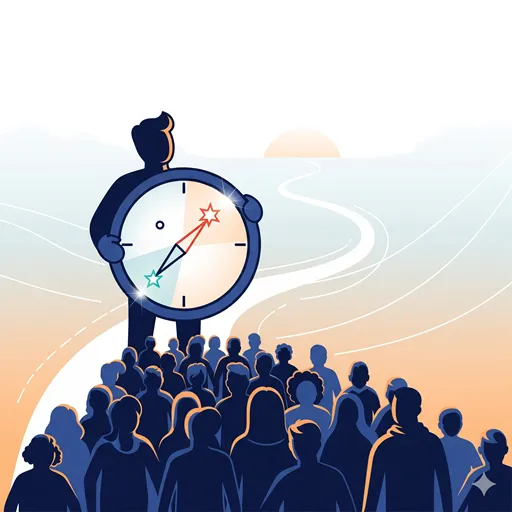 「進捗」を羅針盤として、チームを成功に導くリーダーのイラスト