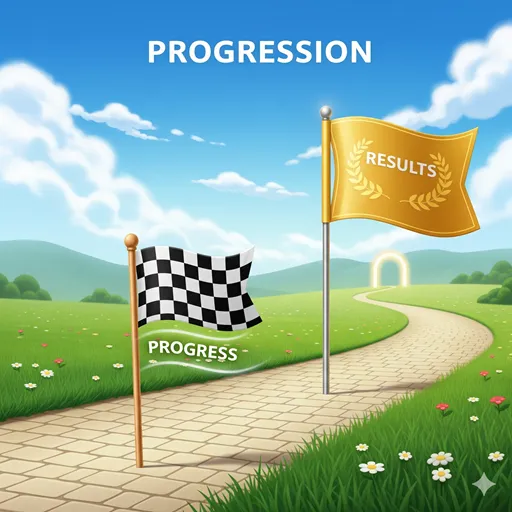 「進捗」「進行」「実績」の違いを、プロジェクトの道のりで表現したイラスト