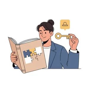 言葉の多面性を理解し、鍵を手に入れた人物のイラスト