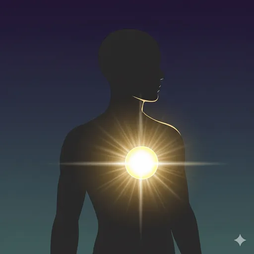 個人の強い意志や使命感が、内面から湧き出る様子を表すイラスト。