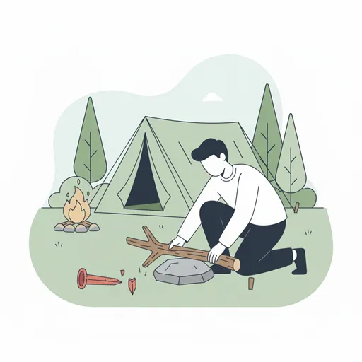 適切なものがなく、一時的に不完全なもので間に合わせる応急処置の様子を表すイラスト