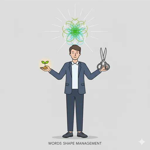 正しい言葉の選び方によって、成長を促すマネジメントと、規律を維持する指導法を使い分けるリーダーのイラスト