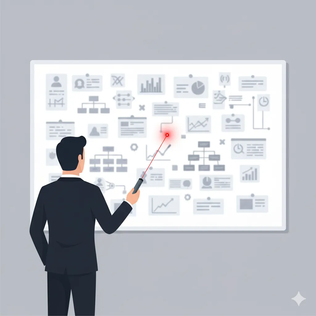 「〜に関して」が持つ、多義的な解釈を排除し、厳密に論点を一点に限定する様子を示すイラスト