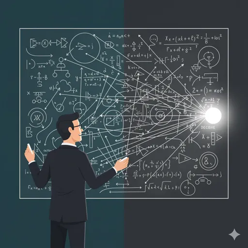 複雑な論理的分析を経て、これ以外に考えられないという強い確信を伴う断定を表すイラスト