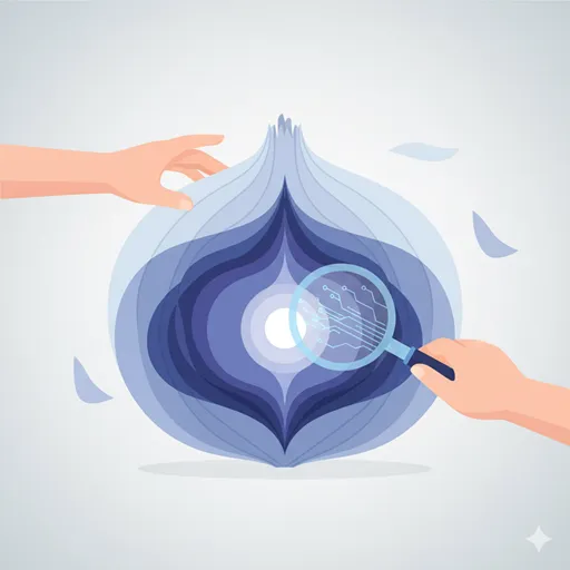 「機微」が、「雰囲気」や「空気」といった表面的なものとは異なる、より深いレベルの洞察であることを示すイラスト