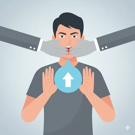 恐れや遠慮といった精神的な障壁を排除し、本質的な意見を述べる様子を表すイラスト