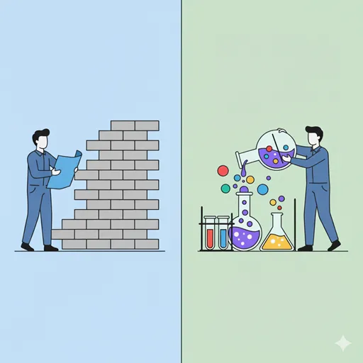 ITインフラやシステムを、均質な部品を積み上げて、意図的に作り上げる様子を表すイラスト