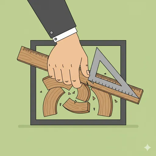 標準的なルールから外れたものを、外部からの力で強制的に元に戻す様子を表すイラスト