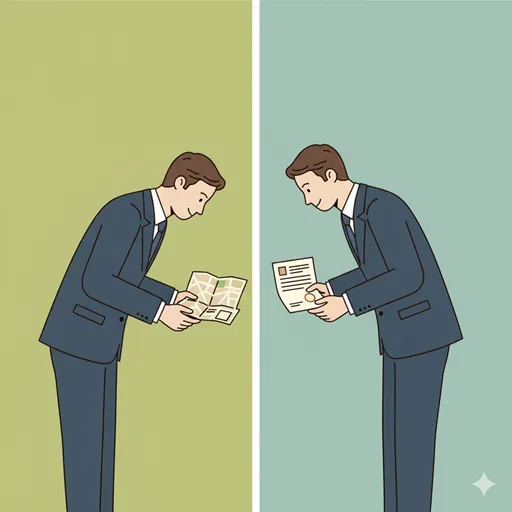 連絡方法や会議の場所など、客観的な情報を丁寧な文体で、間違いなく伝達する様子を表すイラスト