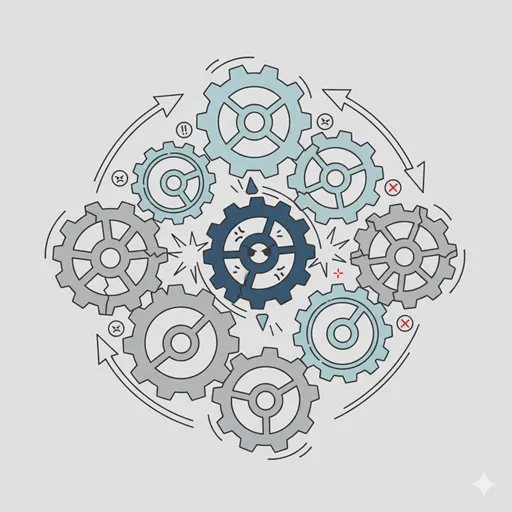 承認や相談なしに、個人が勝手に実行に移し、組織の規律が乱れる様子を表すイラスト