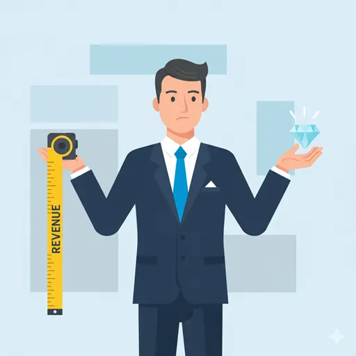 正しい言葉の選び方によって、ビジネスの健全性を正確に評価するリーダーのイラスト