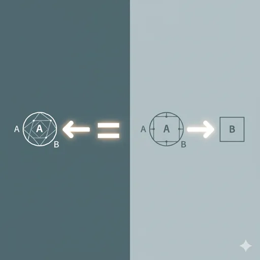 「換言」（論理的同等性）と「結論導出」（論理的必然性）という、「即ち」が持つ二つの強力な機能を対比させたイラスト