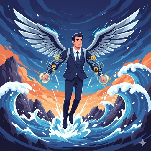 環境の変化を認識し、自己の構造や能力を能動的に変化させる様子を表すイラスト