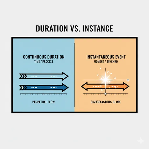 「〜と並行して」と「〜と同時に」の違いを「時間の長さ」「事象の性質」などで比較した図解