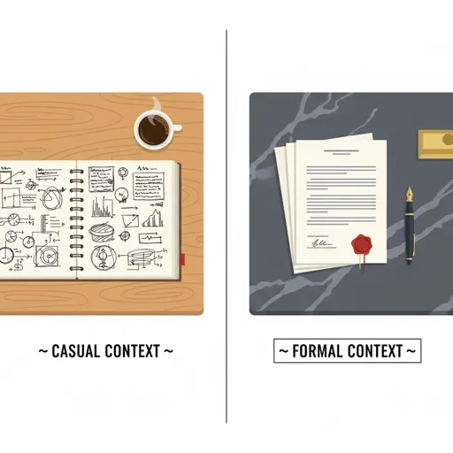 「〜について」の柔らかい日常的な文脈と、「〜に関して」の硬い形式的な文脈を対比させたイラスト