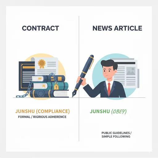 TPOに合わせて「遵守」と「順守」を適切に使い分けるプロフェッショナルな判断を表すイラスト。