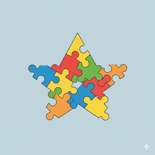 異なる形や役割を持つパズルのピースが、一つの共通の完成図（目標）を目指して実務的に組み合わされている様子を表すイラスト