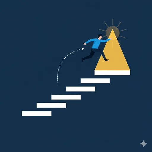 「まして」の正しい使い方を習得した人物が、思考の階段を一段飛ばしで飛び上がり、議論の結論へと到達する様子