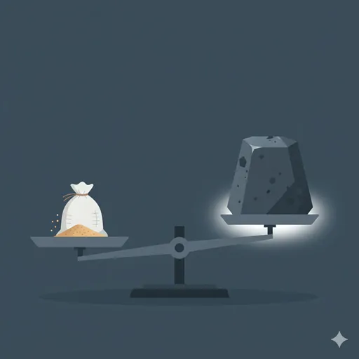 重さの異なる二つの重りが描かれており、軽い重りが動かないのを見せることで、ましてや重い重りが動かないことを強調する様子