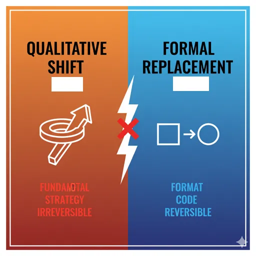 「転換」と「変換」の違いを「変化の対象」「変化の深度」「変化の目的」などで比較した図解。