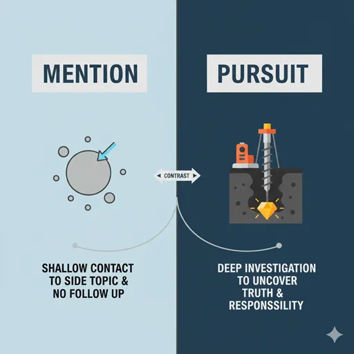 「言及」と「追及」の違いを「焦点(Focus)」や「接触の深さ(Depth of Contact)」などで比較したインフォグラフィック