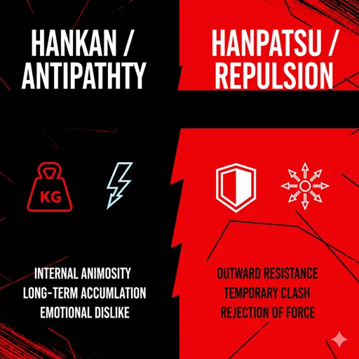 「反感」と「反発」を、感情（EMOTION）と反応（REACTION）という軸で比較した英語のインフォグラフィック。