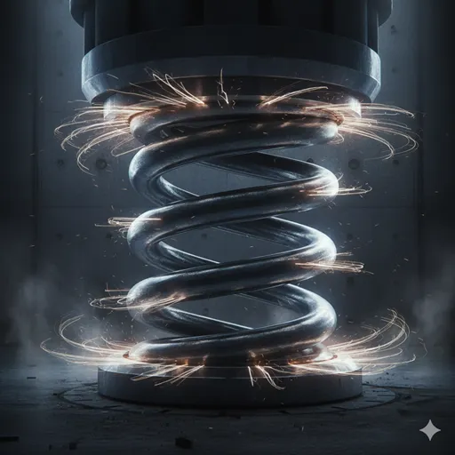 強く押しつぶされた強力なバネが、一気に跳ね返ろうとして強い力を外へ放出しているイメージ。