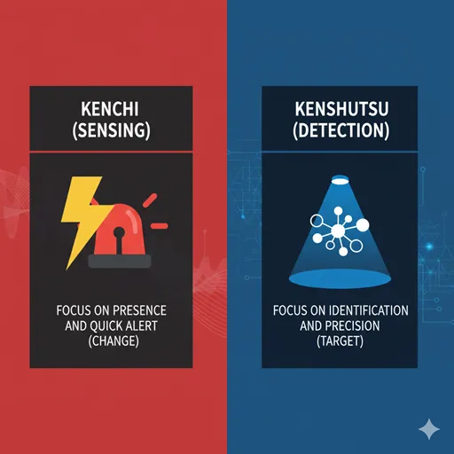 「検知」と「検出」の違いを「行為の目的（Purpose）」や「結果の精度（Precision）」などで比較したインフォグラフィック
