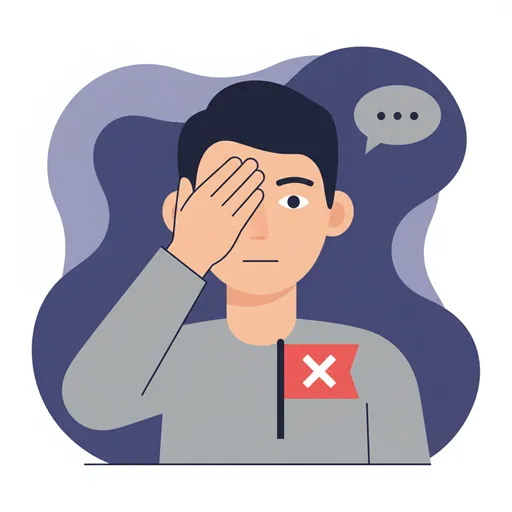 ルール違反（赤いバツ印）を知りながら、上層部（高い位置にある人物）が片目だけ隠してあえて見て見ぬふりをしているイラスト