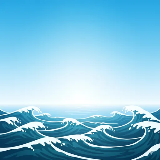 雲一つない澄み切った空（無心の状態）が、行動の波（没我の状態）を乗り越えた先に広がる、精神的な目標達成の様子を表すイラスト