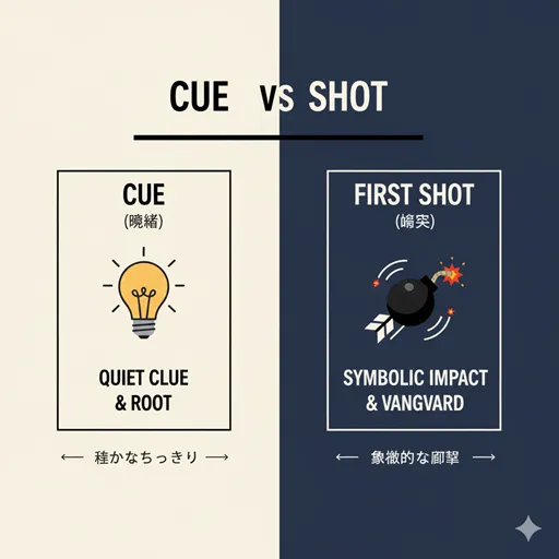「端緒」と「嚆矢」の違いを「始まりの性質（Nature of Beginning）」や「焦点（Focus）」などで比較したインフォグラフィック