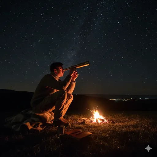 暗い夜空の下、たった一人で望遠鏡を覗き込み、自分の探究心に従って星を追い続ける人物。
