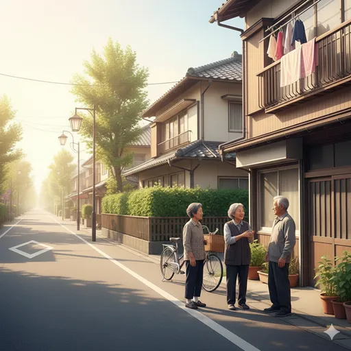 どこか懐かしい日本の町並み。近所の人たちが談笑し、子供たちが遊ぶ、安心感のある生活圏の風景。