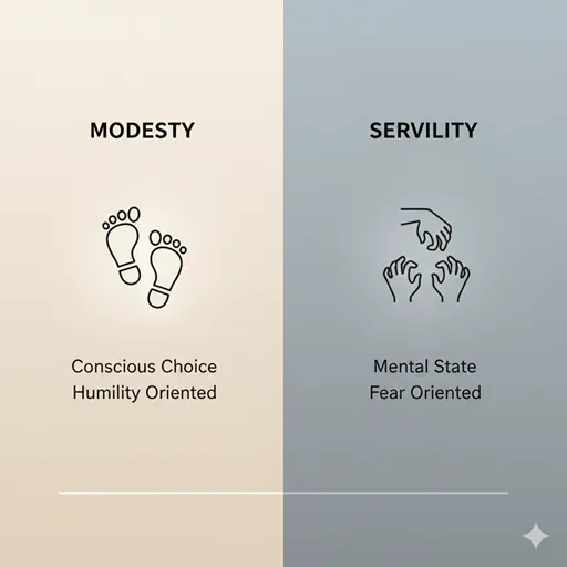 卑下（MODESTY）、卑屈（SERVILITY）を、コントロール（CONTROL）と自尊心（SELF-ESTEEM）の観点で比較した英語のインフォグラフィック。