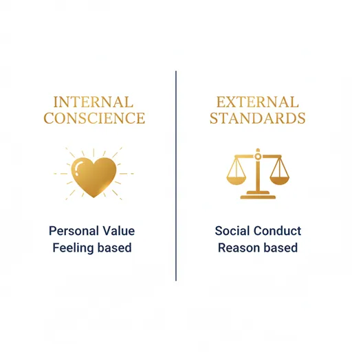 道徳（MORAL）と倫理（ETHIC）を、内面（INTERNAL）と外面（EXTERNAL）の観点で比較した英語のインフォグラフィック。