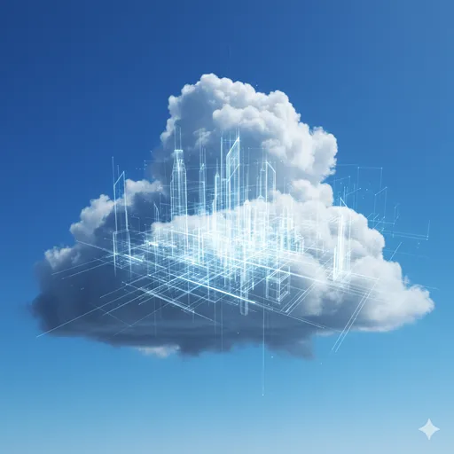 雲の上に、人々の記憶や理想が組み合わさって形作られた架空の空中都市が透けて見えている心象風景。