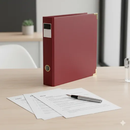 複雑なプログラムのコードが書かれた紙(規定)と、それを一冊に綴じた重厚なバインダー(規程)。