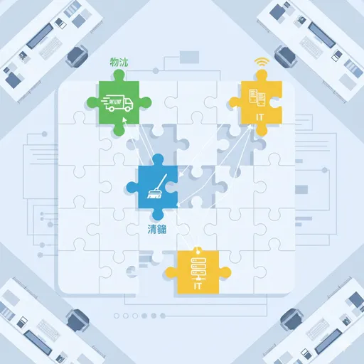 パズルのピースが組み合わさるように、外部のサービスが企業のパズルを完成させるイメージ。