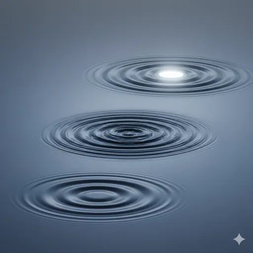 異なる深さや質感を表現した3つの水滴、または波紋のイメージ。