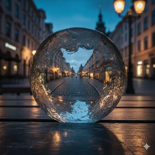 特殊なレンズ越しに景色を見たとき、直線が歪んで特定の方向に流れて見える様子。