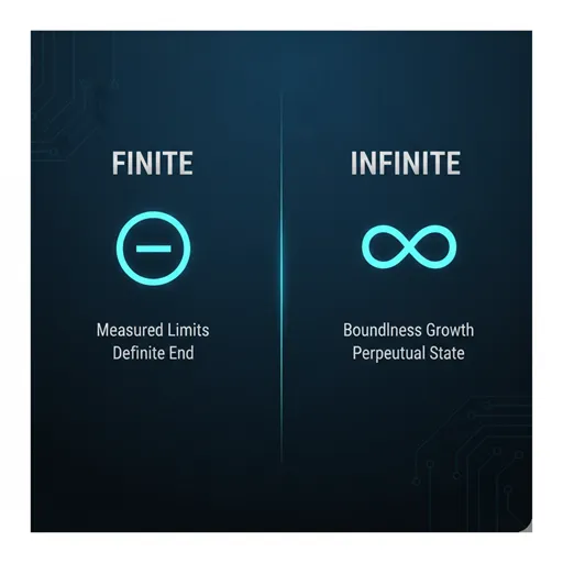 有限（FINITE）と無限（INFINITE）を、境界（BOUNDARY）と可能性（POSSIBILITY）の観点で比較した英語のインフォグラフィック。