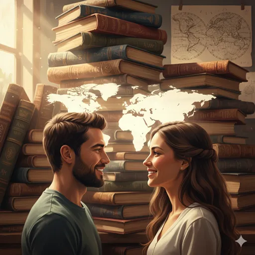 異なる国々の風景が重なり合う中で、一輪の花を大切に手渡すような、心が通い合う瞬間。