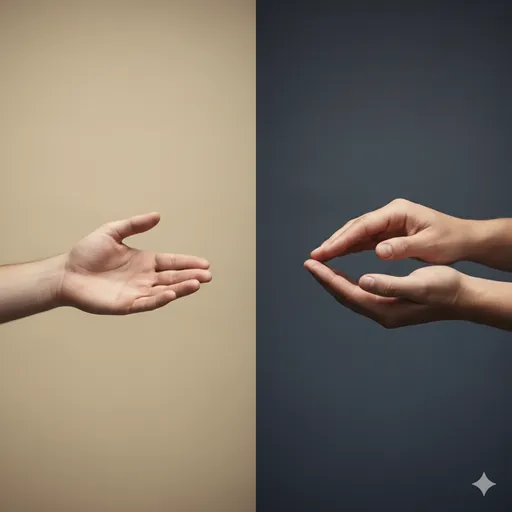 相手と同じ高さで差し出される手と、一歩下がって恭しく捧げられる手。