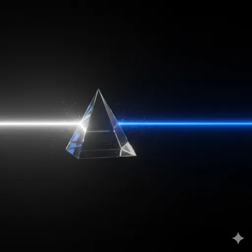 複雑な光を通し、特定の純粋な色だけを抽出するプリズム。概念の属性を絞り込むプロセスの象徴。