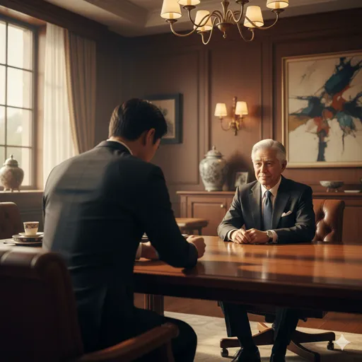 訪問先のデスクで、相手の目を見て真摯に挨拶を交わそうとする瞬間の手元。